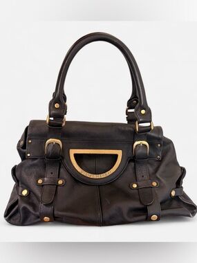 Violet Hanger Black Leather Satchel Bag